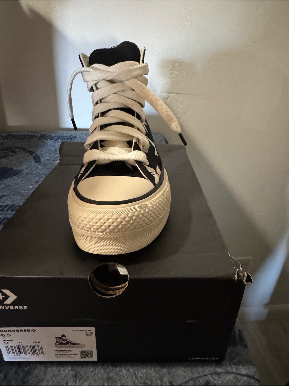 Converse Black High Top Sneakers with White Stars - Picture 4 of 4